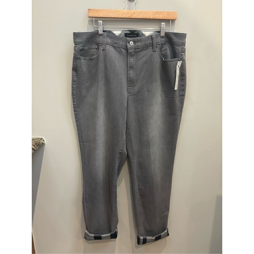Talbots NWT 14 gray folded hem buffalo plaid detail jeans